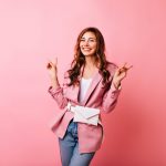 Blazer Gucci, em suede e oxford, rosa